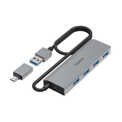 Hub USB, 4 ports, USB 3.2 Gen1, 5 Gbit/s, av. adpt. USB-C et blc sect.