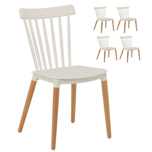 Kosmi - Lot De 4 Chaises Blanches Style Scandinave À Barreaux Modèle Pop Avec Coque En Résine Blanche Et Pieds En Bois Naturel