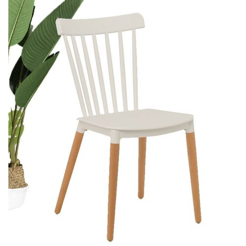 Kosmi - Chaise Blanche Style Scandinave À Barreaux Modèle Pop Avec Coque En Résine Blanche Et Pieds En Bois Naturel