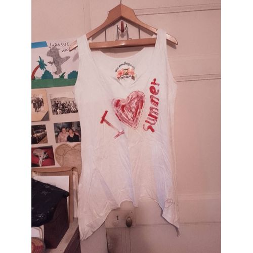 Débardeur Asymétrique Blanc Imprimé Rouge 42 Xl Desigual.