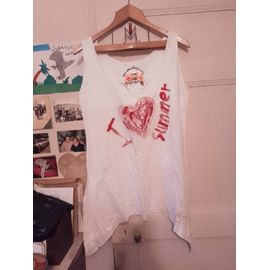 Débardeur Asymétrique Blanc Imprimé Rouge 42 Xl Desigual.