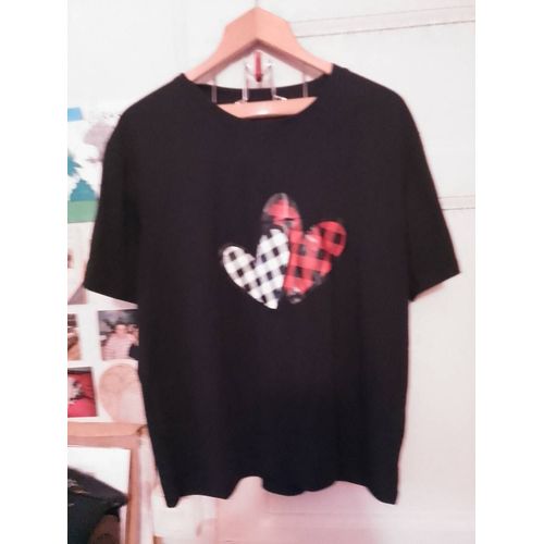 Tee-Shirt Noir Imprimé Coloré 46 Xxxl Shein Curve.