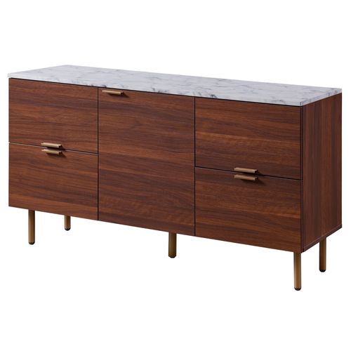 Buffet Bas De Salon Entrée Salle À Manger Faux Marbre Bois Noyer Teamson Home Ashton Vnf-00081