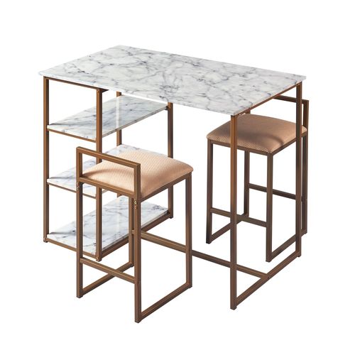 Ensemble Table De Petit-Déjeuner Marmo Teamson Home Avec Plateau Faux Marbre, Finition Cuivre Vnf-00084