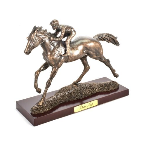 Statuette résine aspect bronze 17cm h. cheval célèbre Phar Lap 1/12 env. Neuf Boite