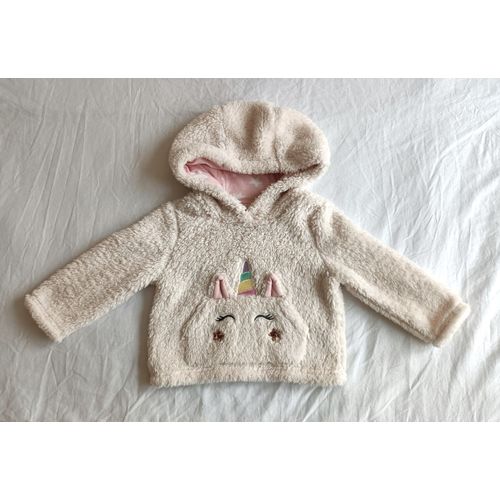 Manteau Veste Fausse Fourrure Ecru Creme A Capuche. Licorne. C&a. Taille 3 Ans / 98 Cm