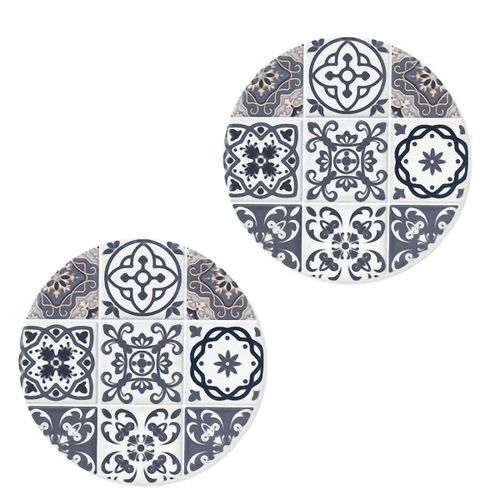 Set De 2 Dessous De Verres Carreaux De Ciment Gris Et Bleu