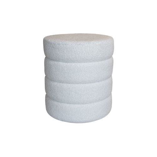 Pouf En Tissu Teddy Blanc Et Structure En Bois