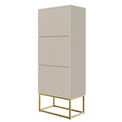 Meuble À Chaussures 3 Portes Grège Avec Pieds Dorés 50 Cm
