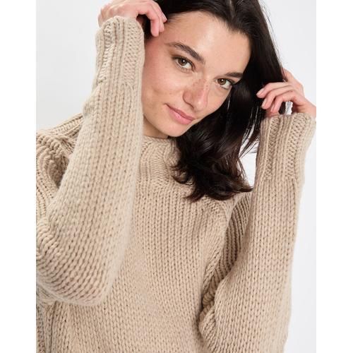 Pull En Laine Mélangée Col Montant Beige