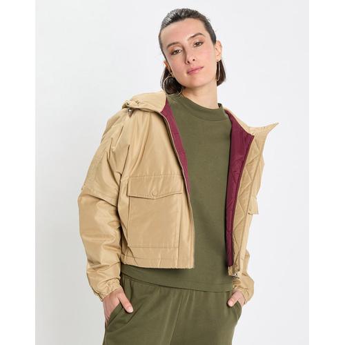 Blouson Court À Capuche Poches Zip Beige