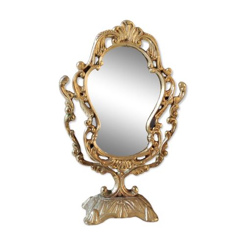 Miroir de maquillage psych pivotant style baroquerocaille en bronze dim 31 x 20 cm dore