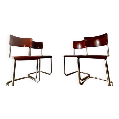 Table Ronde Bauhaus Sur Thonet St34 4 Chaises Mart Stam Bois