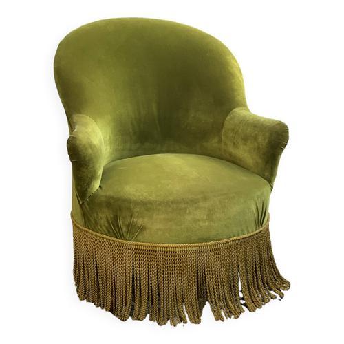 Fauteuil Crapaud Vintage Velours Vert Vert