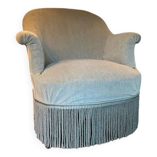 Fauteuil Crapaud Bleu Velours Bleu