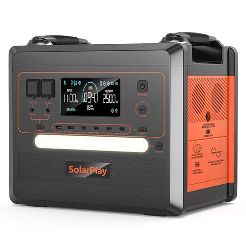 Centrale électrique portable SolarPlay Q2402M, batterie LiFePO4 2304 Wh 2500 W, puissance d'entrée 1100 W, 12 sorties, charge complète en 1,5 h