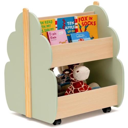 Costway Bibliothèque Enfants À Roulettes 2 Niveaux, 62 X 47 X 62,5 Cm, Rangement Pour Jouets Blanc