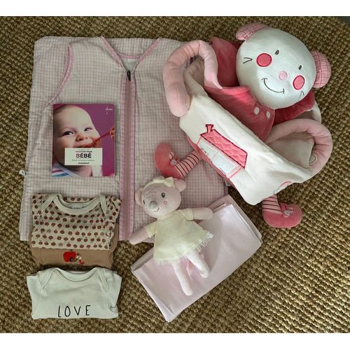 Lot Bébé Fille Rose Porte Doudou Sac Couche Gigoteuse