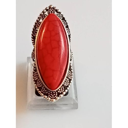Bague Cabochon Howlite Rouge