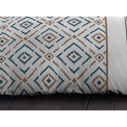 Parure De Couette Microfibre Ethno - 1 Housse De Couette 240x260 Cm + 2 Taies D'oreiller 63x63 Cm - Bleu Canard - Home Linge