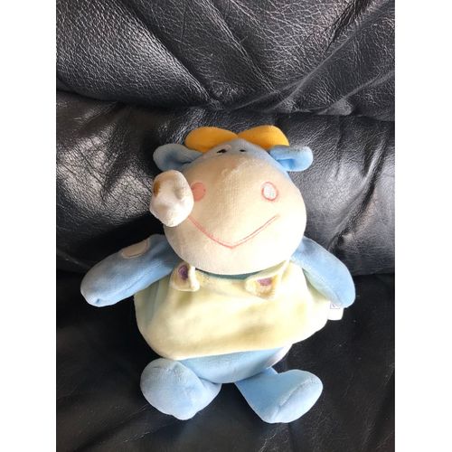 Doudou Ane Vache Bleu Robe Blanche Fleur Pedro 22cm