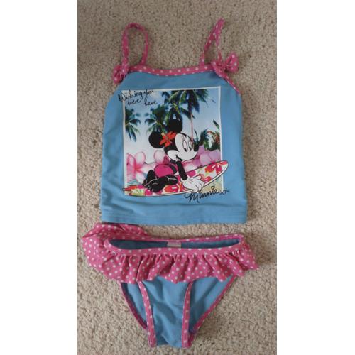 Maillot De Bain Bébé Fille 2 Pièces Disney Minnie Surf Anti-Uv Taille 12/18 Mois Idée Cadeau