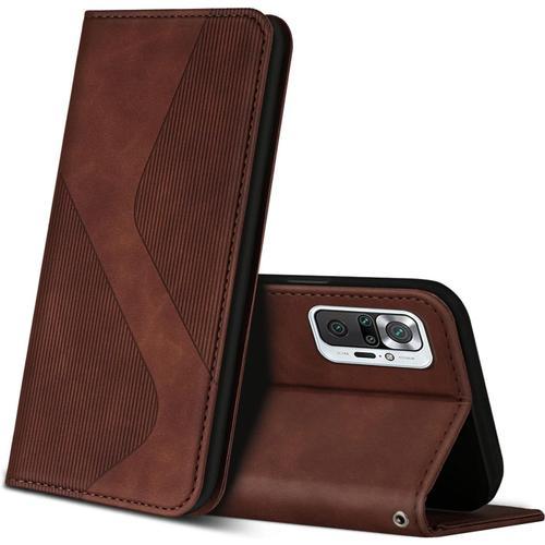 Coque Pour Xiaomi Redmi Note 10 Pro / 10 Pro Max, Premium Étui Housse En Cuir De Protection Avec [Magnetique], Clapet Folio Portefeuille Pour Xiaomi Redmi Note 10 Pro / 10 Pro Max (Marron)