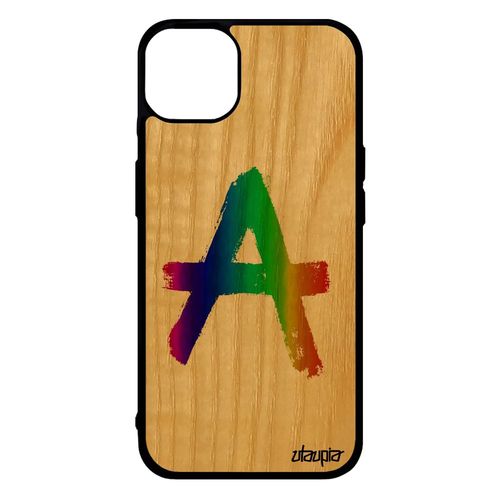 Coque Iphone 14+ Plus Bois Silicone Anarchie Solide Mur Metal Tague Antichoc Punk Personnalisé Peinture Dessin Case Graff Vert