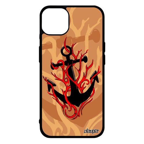 Coque Pour Iphone 14+ Plus Silicone Ancre Tatouage De Bateau Etui Capitaine Symbole Femme Telephone Vintage Personnalisé Beige