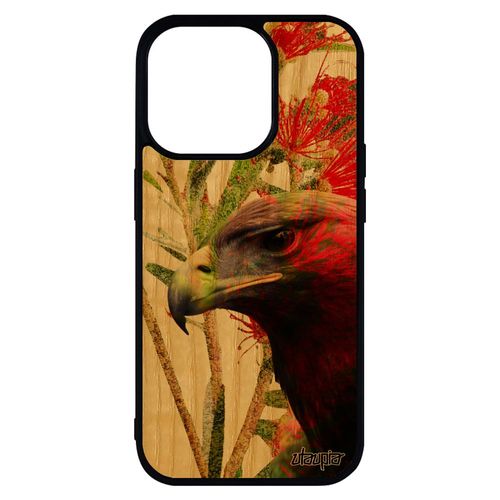 Coque En Bois Iphone 14 Pro Max Silicone Aigle Fleurs Rapace Nature Oiseau Animal Design Smartphone Caoutchouc Royal Peinture