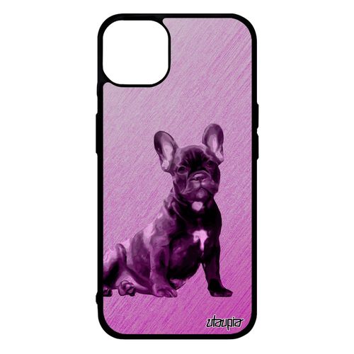 Coque Chien Iphone 14+ Plus Silicone Bulldog Mignon Rose Metal Canin Texture Portable Dessin Animaux Chiot Animal Design De