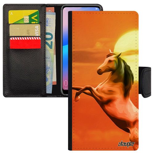 Coque Pour Iphone 14+ Plus Cheval Poulain Design Equitation Ciel Animaux Poney 4g Motif Telephone Etui Orange Animal À Clapet