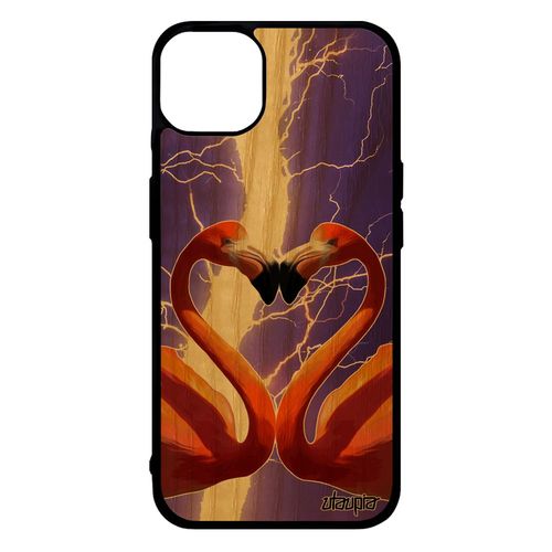 Coque Bois Flamand Rose Iphone 14+ Plus Silicone Romantique Eclair Oiseau Personnalisé Orage Amour CUr Animal Bumper Violet