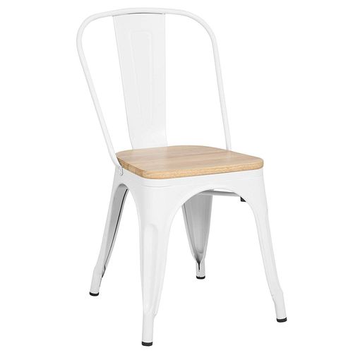 Kosmi - Chaise Blanche En Métal Et Bois Clair Style Industriel Factory En Métal Blanc Mat Et Assise En Bois Clair