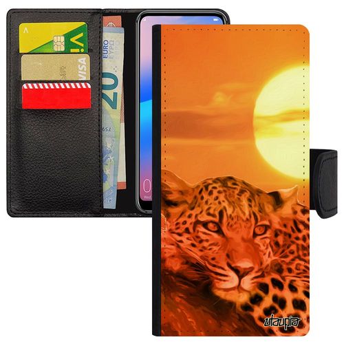 Coque Iphone 14+ Plus Simili Cuir Portefeuille Leopard Guepard Jaguar Orange Case Ciel Etui Telephone Design Smartphone Felin