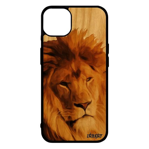 Coque Silicone Lion Pour Iphone 14+ Plus Bois Animal Felin Roi Design Fauve Beige Personnalisé Lionne Pas Cher Telephone De