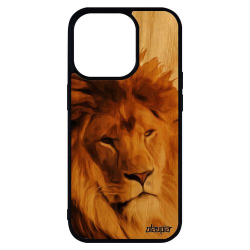 Coque En Bois Silicone Iphone 14 Pro Max Lion Nature Felin Roi Beige Animal Souple Lionne Fauve Design Housse Made In France