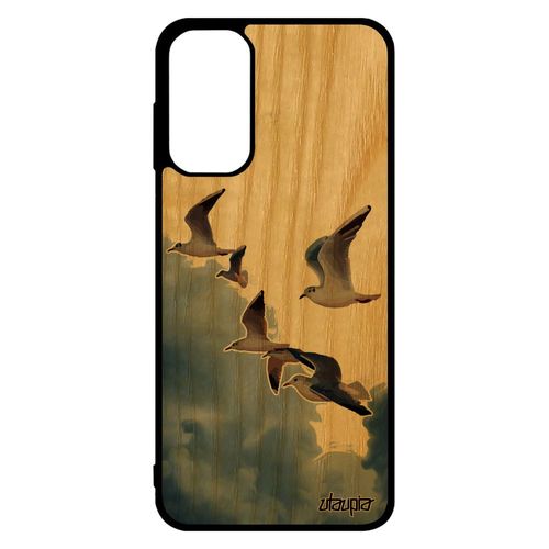 Coque En Bois Naturel M13 Silicone Oiseaux Mouettes Bumper Ciel Animaux Design Nuage Housse 4g Marin Beige Animal Mer Samsung Galaxy