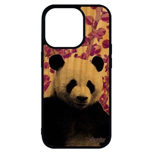 Coque Silicone Pour Iphone 14 Pro Max Bois Veritable Panda Pas Cher Ours Ecologie Geant Plante Design Ecolo Smartphone Housse