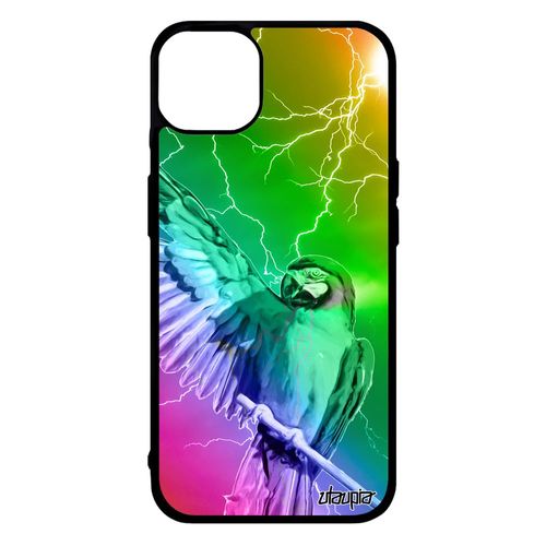 Coque Iphone 14+ Plus Silicone Perroquet Eclair De Protection Mobile Jaune Animaux Multicolore Telephone Perruche Design Tpu