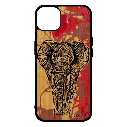 Coque Iphone 14+ Plus Bois Silicone Elephant Case Azteque Femme Nature Personnalisé Dessin Ethnique Animal Zen Housse Rose De