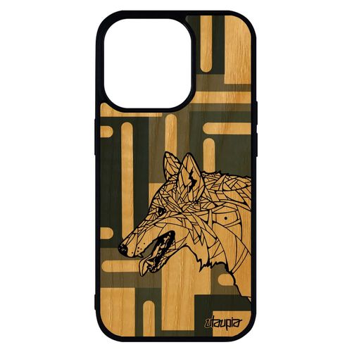 Coque Bois Iphone 14 Pro Max Silicone Loup Azteque Cubique Caoutchouc Dessin Ethnique Gris Personnalisé Geometrique Housse De