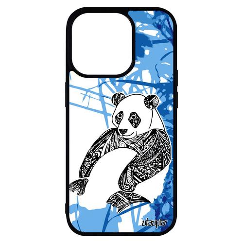 Coque Silicone Panda Pour Iphone 14 Pro Max Telephone Dessin Bleu Animal Smartphone Feuilles Etui Ours Fleur Ethnique Portable