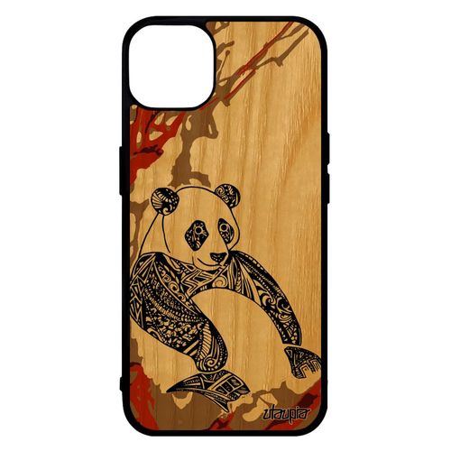 Coque Silicone Panda Pour Iphone 14 En Bois Tpu Marron Ecologie Art Case Azteque Smartphone Dessin Graphique Ethnique Tribal
