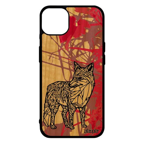 Coque Iphone 14+ Plus Bois Silicone Renard Montagne Portable Coloré Azteque Tribal Bumper Animal Goupil Dessin Garcon Rose De