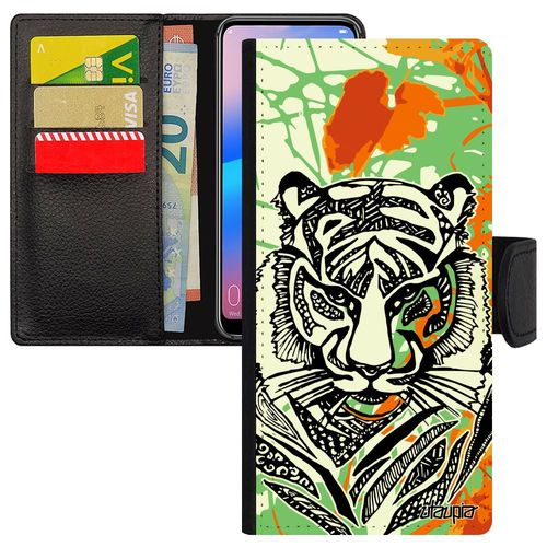 Coque Iphone 14 Pro Max Simili Cuir Portefeuille Tigre Telephone Nature Unique Feuilles Caoutchouc Dessin Solide Smartphone De