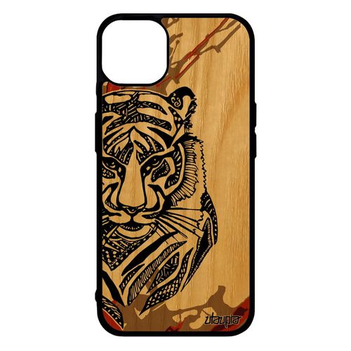Coque Iphone 14+ Plus Bois Silicone Tigre Azteque Motif Mobile 256 Go Homme Marron Fauve Telephone Tribal Art Dessin Coloré De