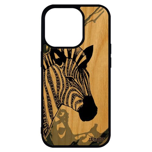 Coque Zebre Pour Iphone 14 Pro Max Bois Silicone Gris Azteque Ethnique Homme Safari Unique Housse Animaux Smartphone Telephone