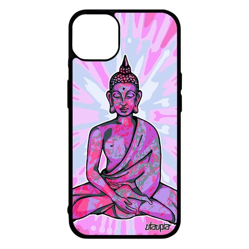 Coque Pour Iphone 14+ Plus Silicone Bouddha Graphique Image Smartphone Soleil Housse Hindou Cadeau D'anniversaire Tibet Rose