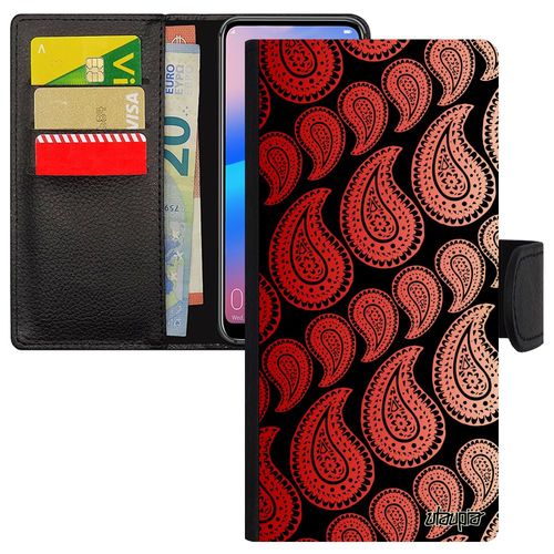 Coque Iphone 14 Pro Max En Simili Cuir Portefeuille Motif Cachemire Indien Rigide Impression Cover Coloré Degradé Multicolore